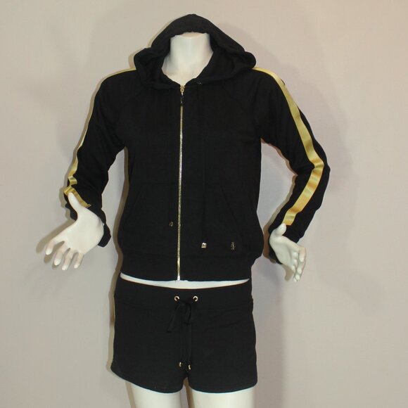 Juicy Couture  set of Hoodie zip shorts black gold  cotton blend size small - Picture 1 of 9
